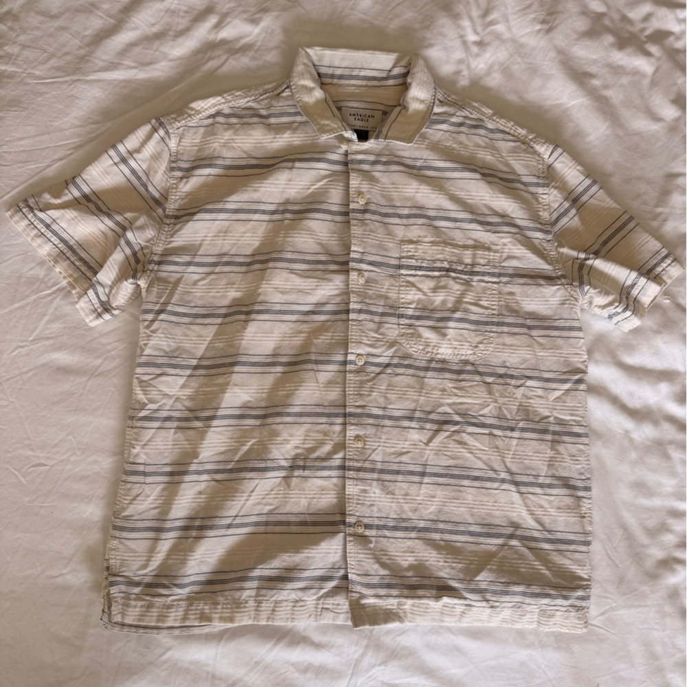 Blue and white Stripe Short-Sleeve Button-Up Shirt - Men